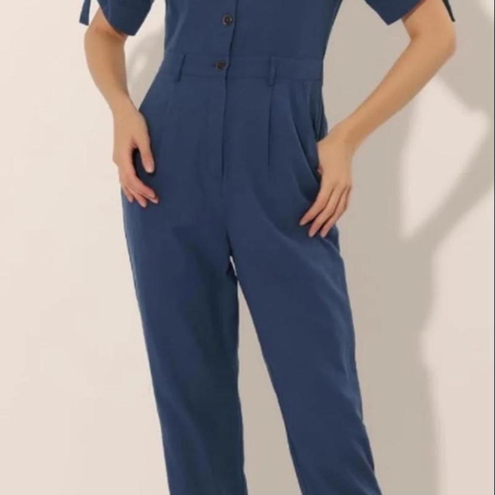 Allegra K Short Sleeve Collared Cropped Coverall Cargo Jumpsuit, X Small